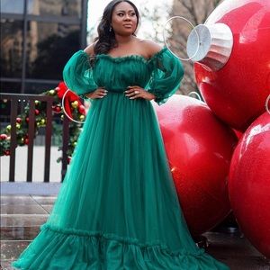 Off Shoulder Puffy Sleeve Prom Dress